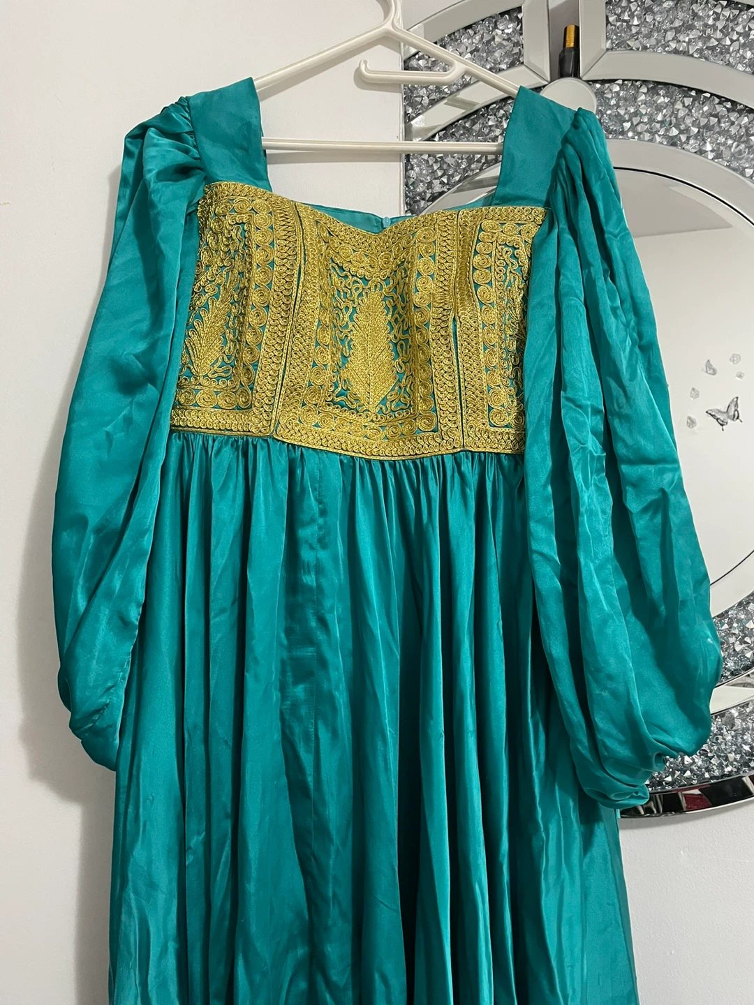 Teal Embellished Maxi Dress with Gold Embroidery - photo 2