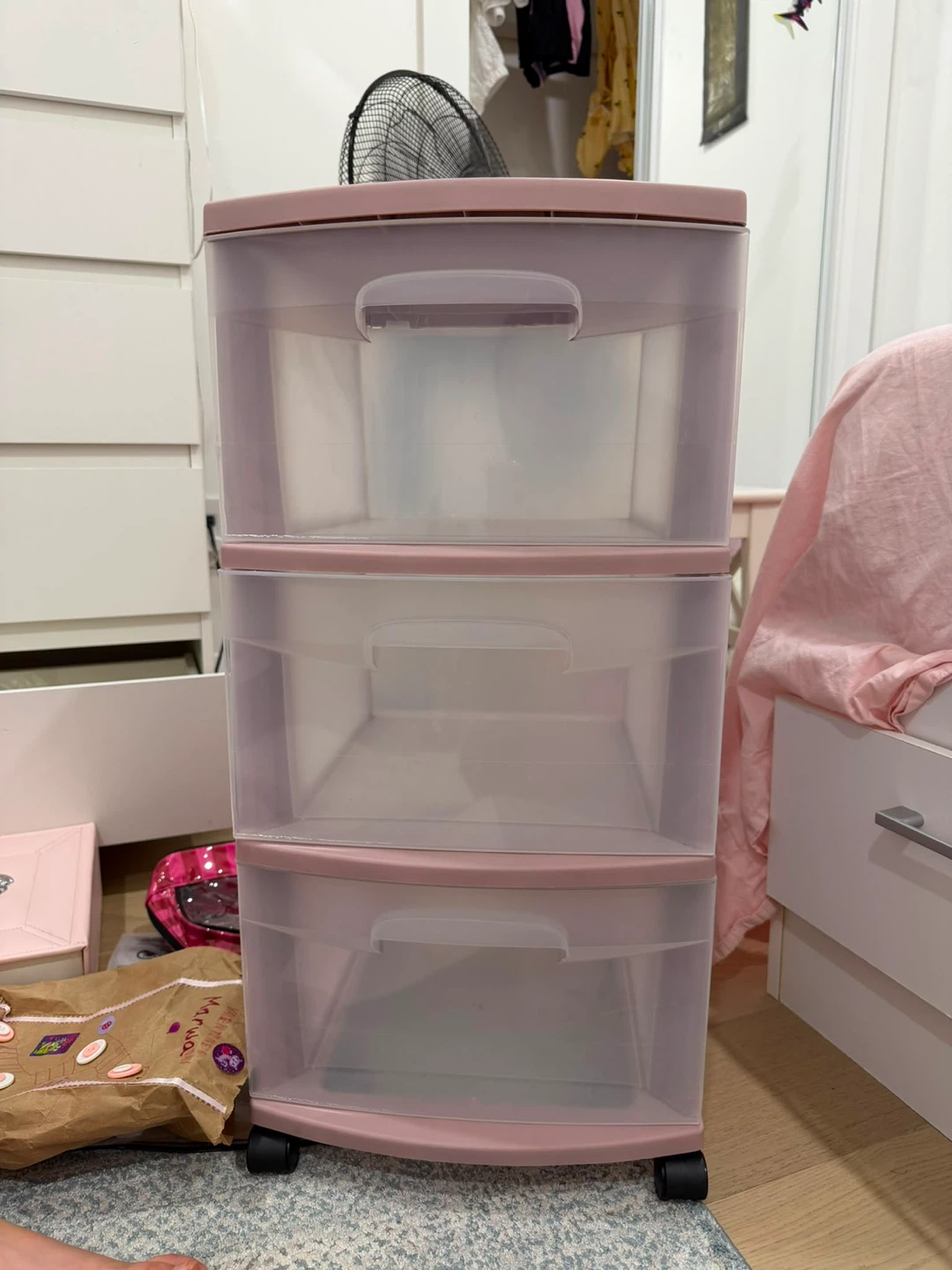 3-Drawer Plastic Storage Unit - Pink - photo 2