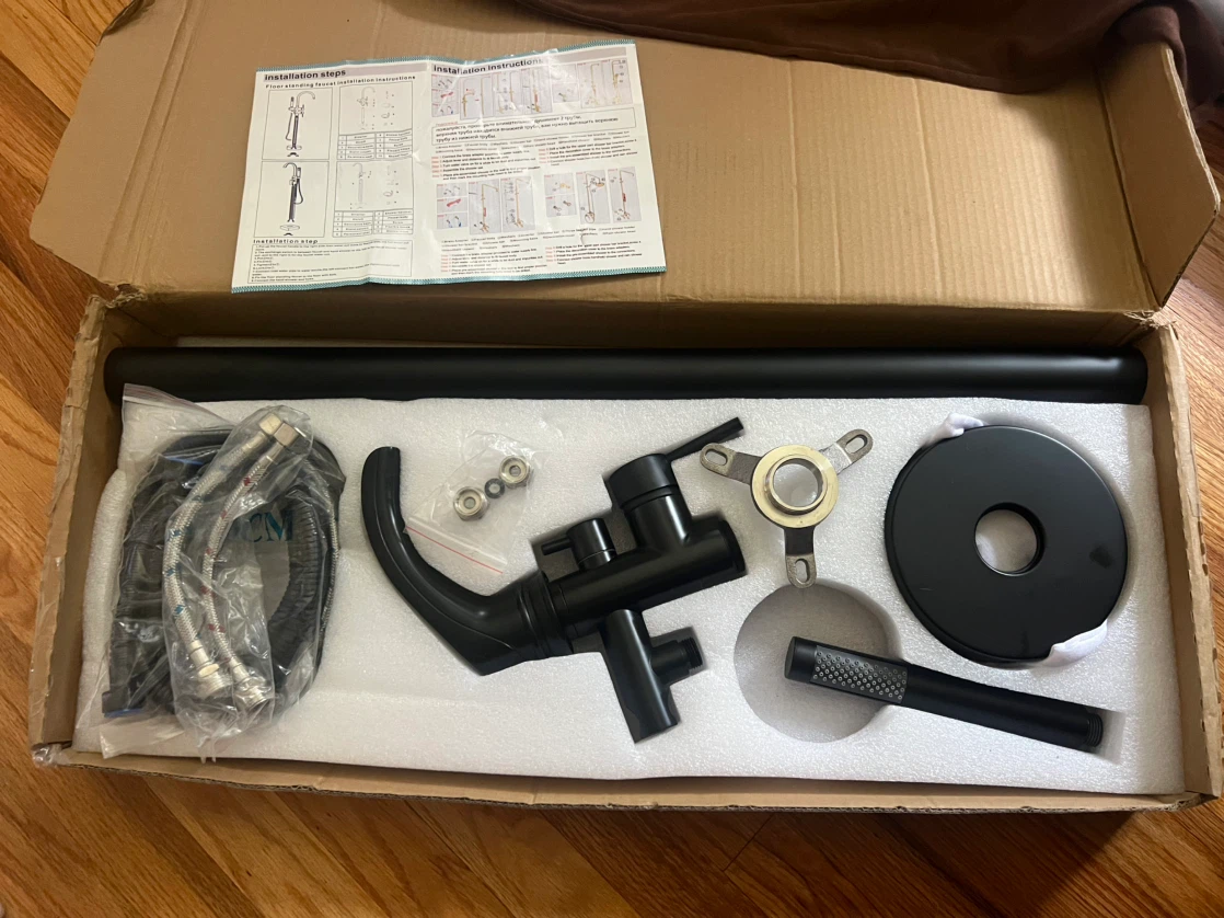 Black Floor Standing Bathtub Faucet with Handheld Shower