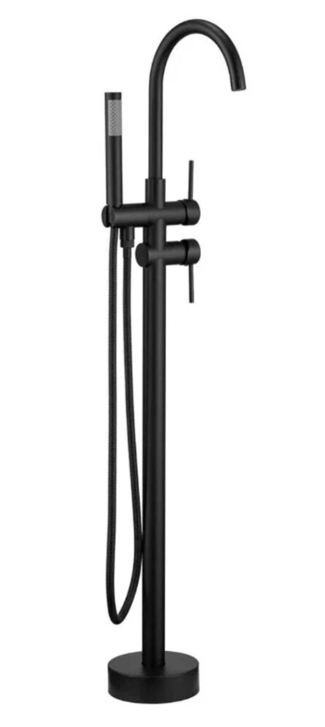 Black Floor Standing Bathtub Faucet with Handheld Shower - photo 2
