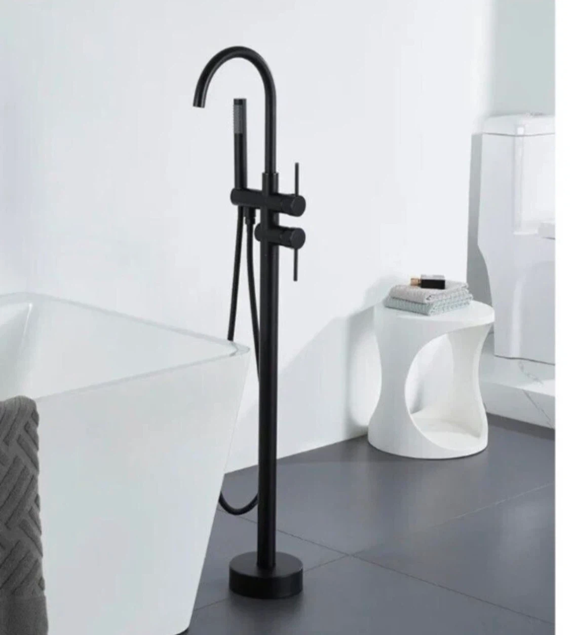 Black Floor Standing Bathtub Faucet with Handheld Shower - photo 3