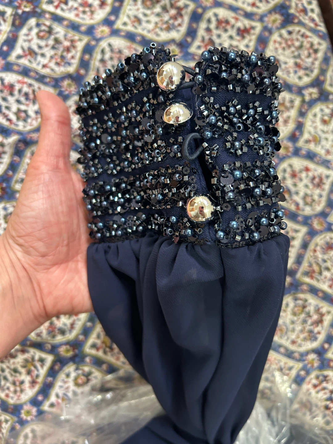 Lella Dresses Navy Beaded Gown Size 46 - photo 4