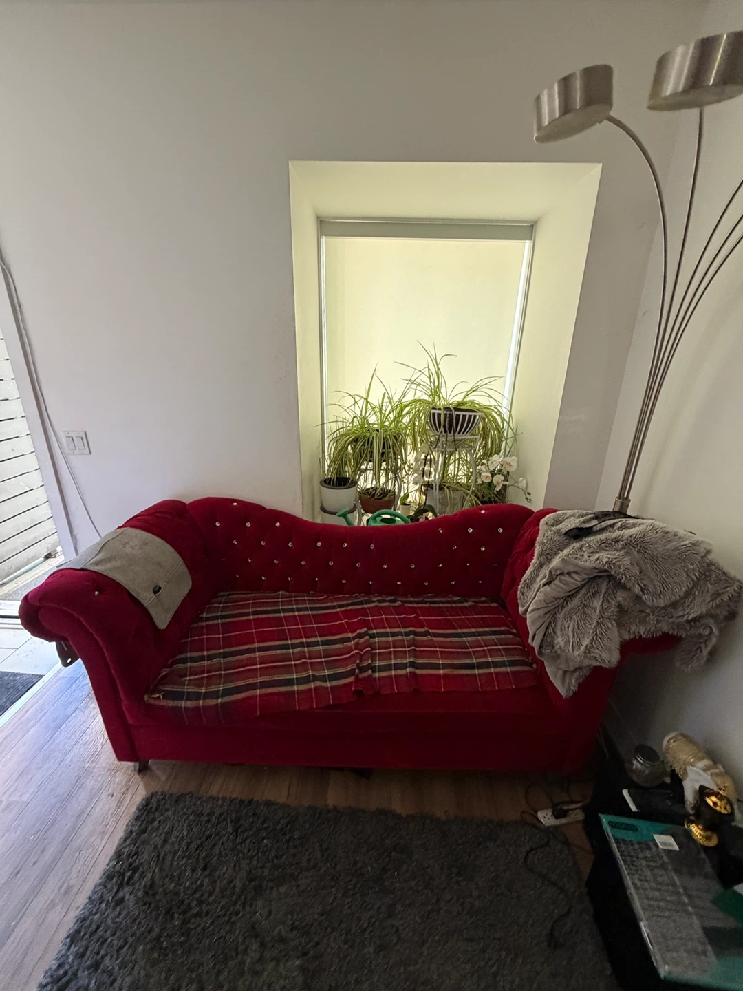Red Tufted Chaise Lounge Sofa