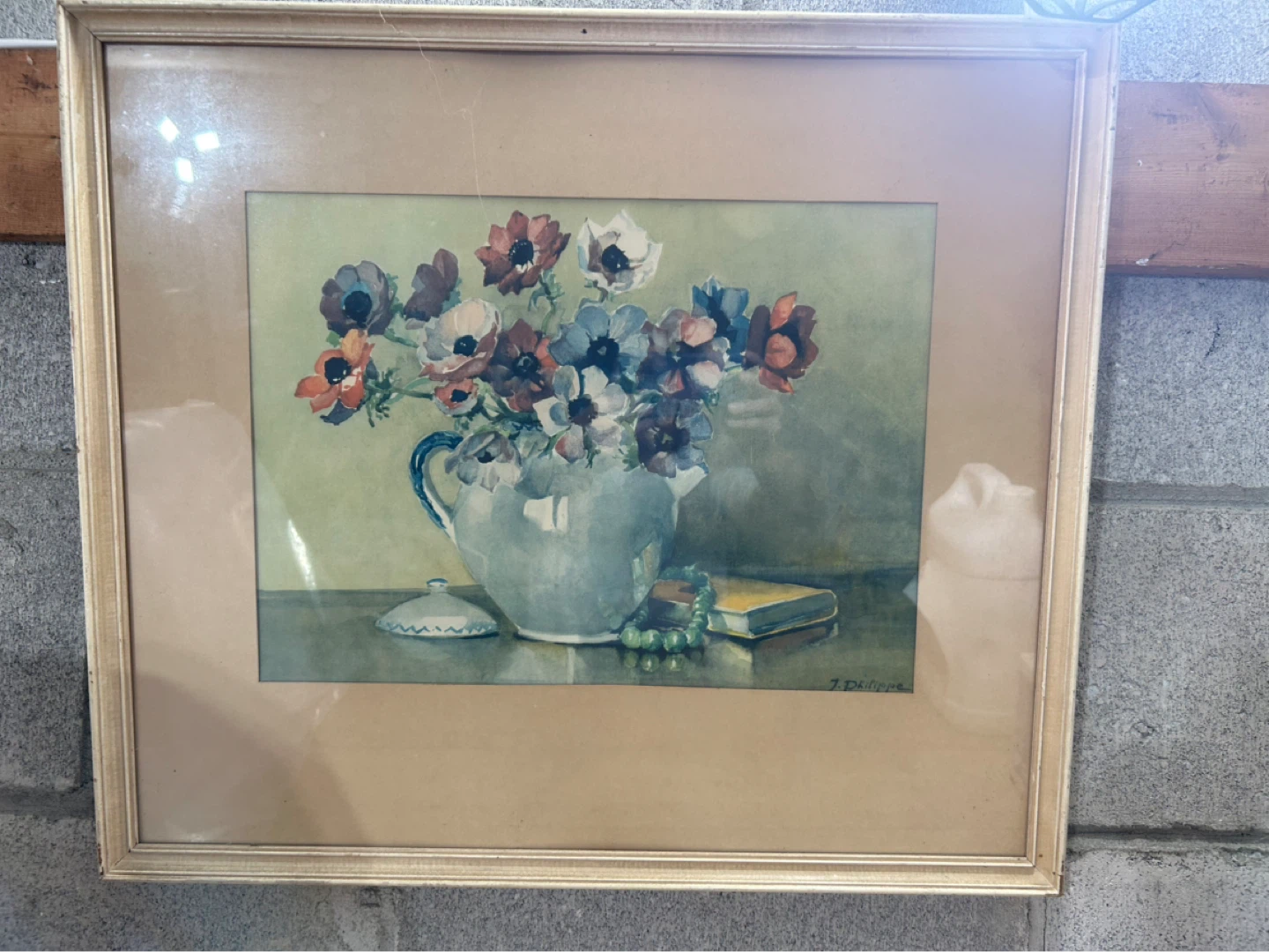 Framed Watercolor Floral Painting by J. Philippe
