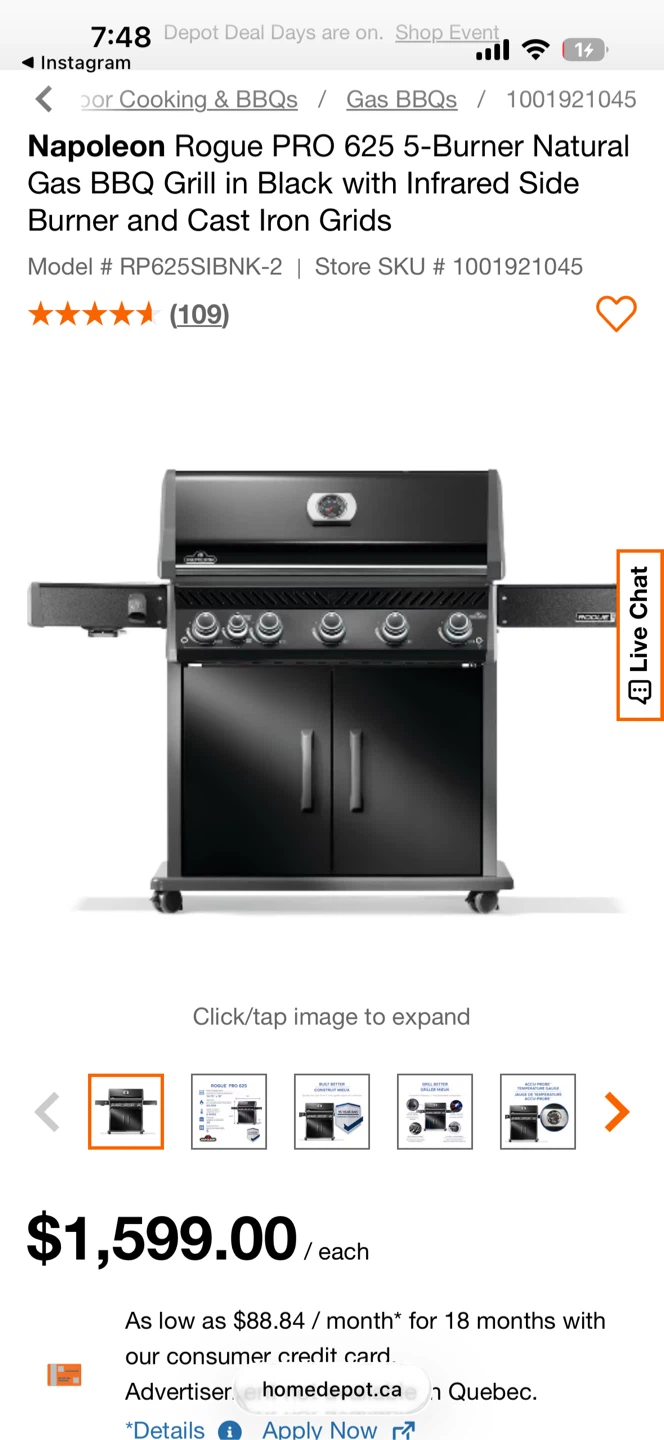 Napoleon Rogue XT 625 5+ Burner Natural Gas BBQ
