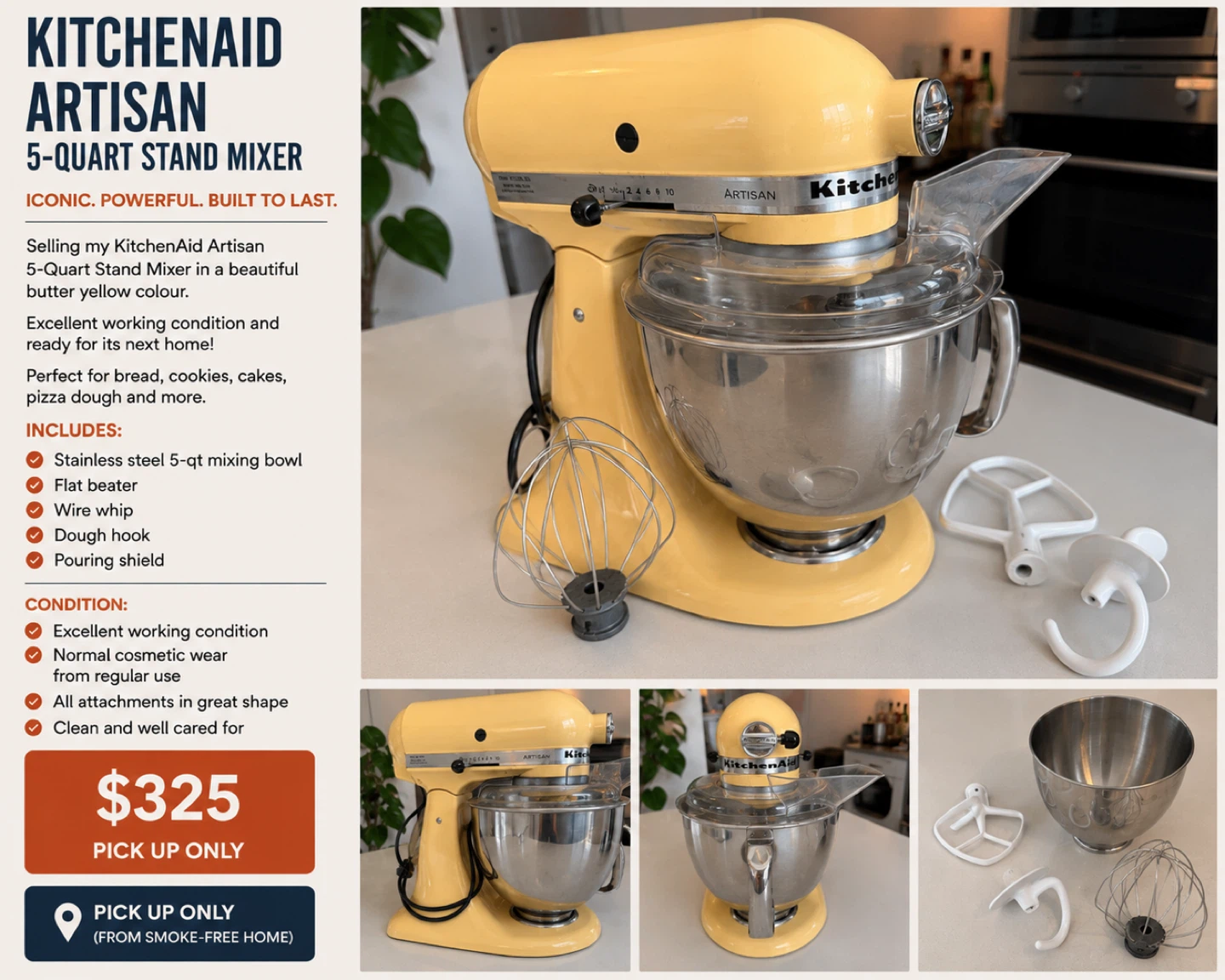 KitchenAid Artisan 5-Quart Stand Mixer - Butter Yellow
