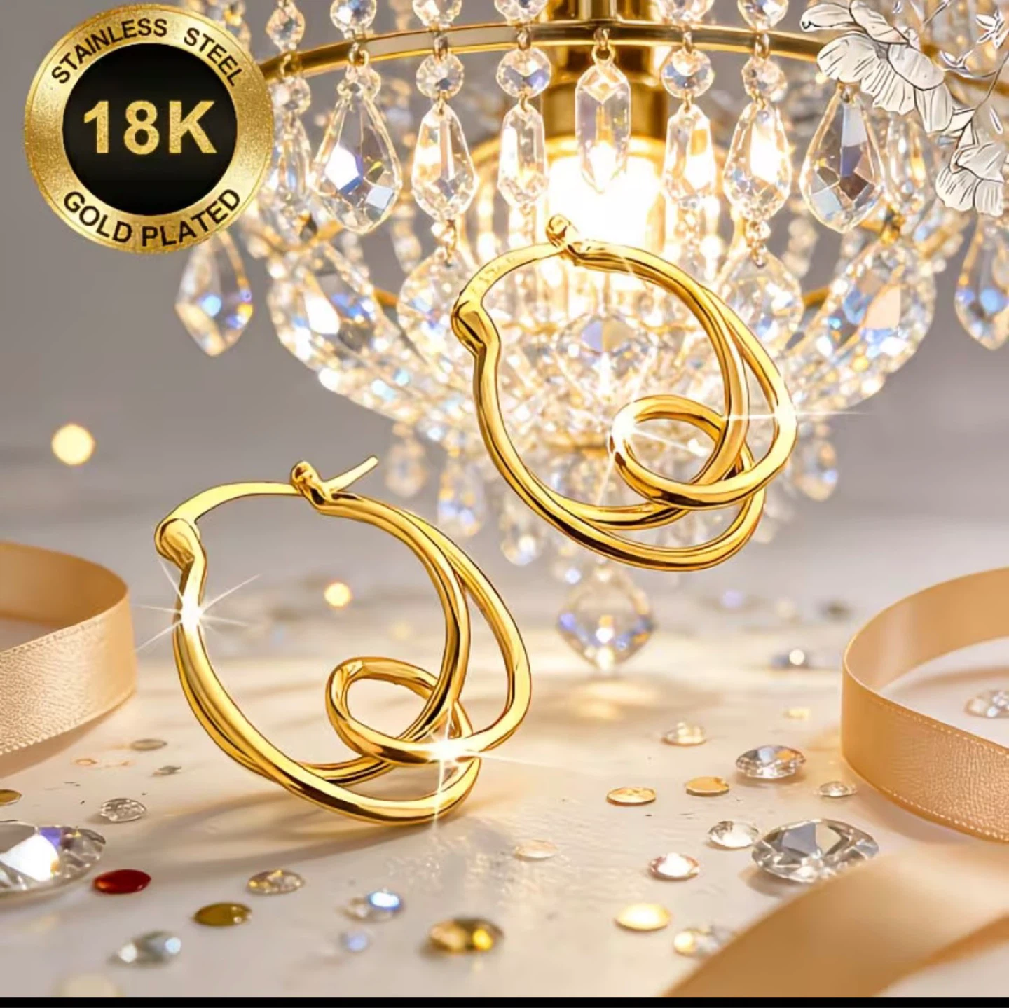 18K Gold Plated Stainless Steel Hoop Earrings