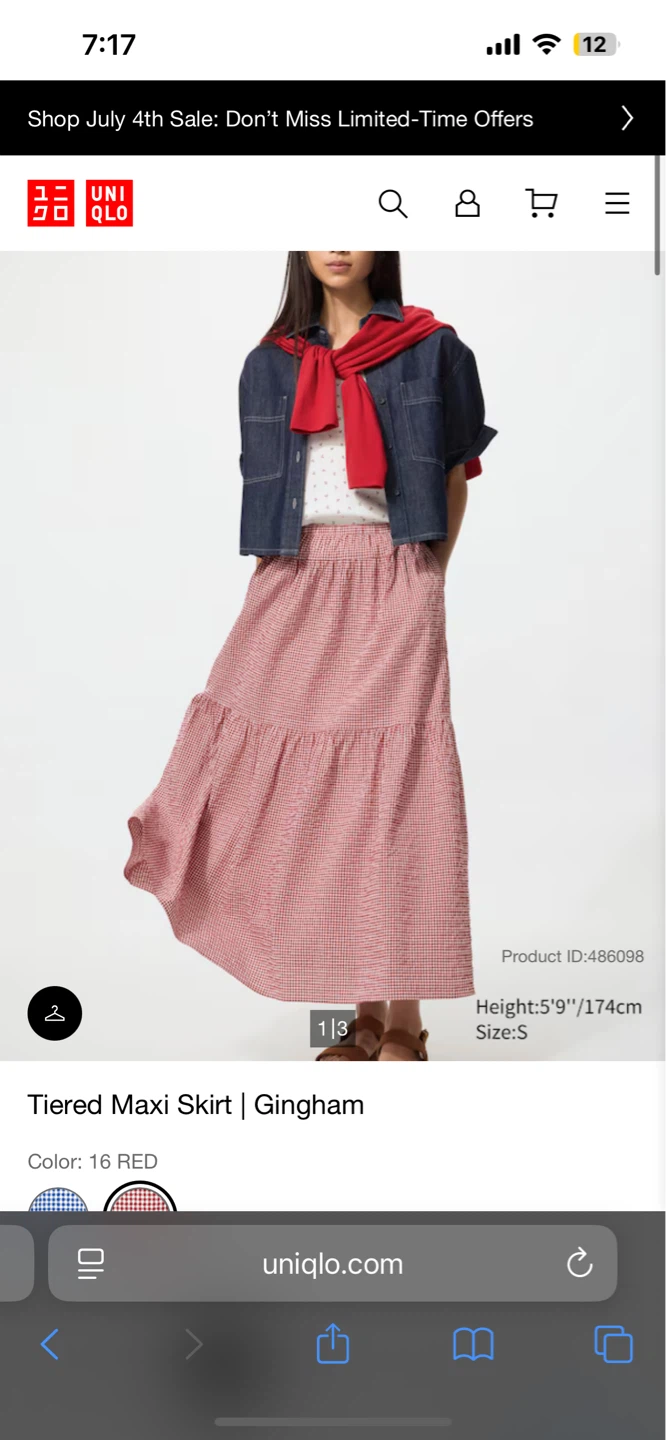 UNIQLO Tiered Maxi Skirt Gingham Red Size S