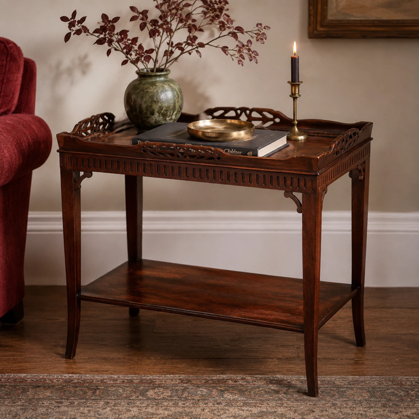 Vintage Mahogany Chippendale Accent End Table Tray Gallery