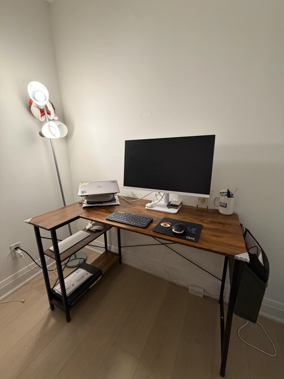 Rustic L-Shaped Computer Desk with Storage Shelves - photo 2