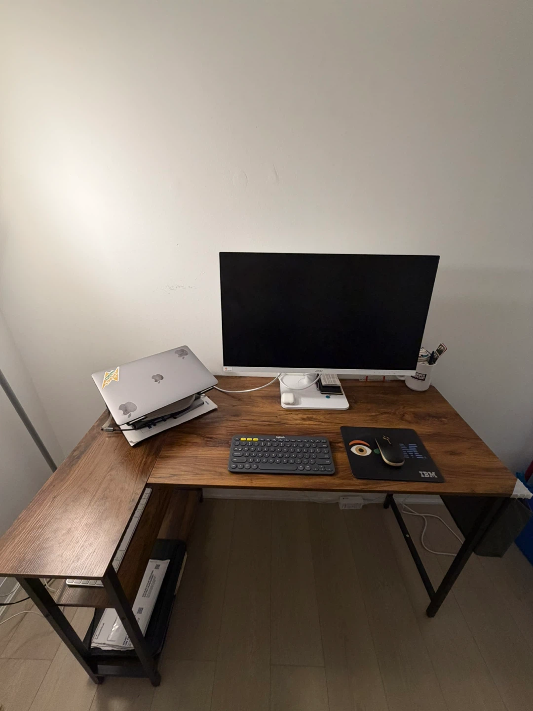 Rustic L-Shaped Computer Desk with Storage Shelves - photo 4