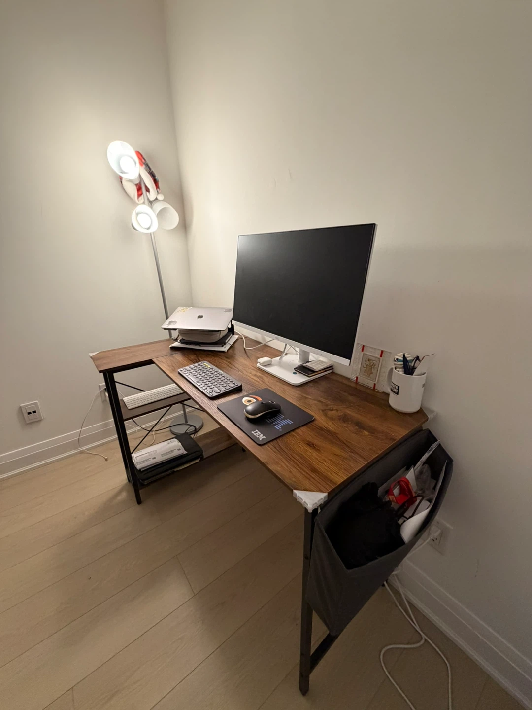 Rustic L-Shaped Computer Desk with Storage Shelves - photo 5