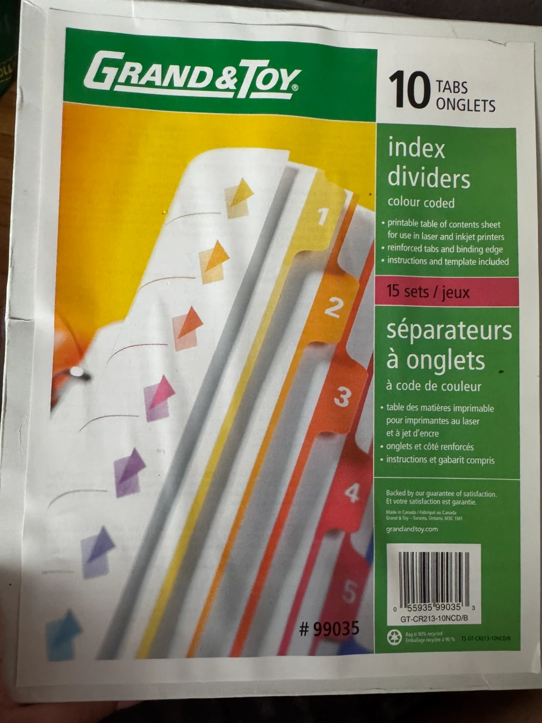 Grand & Toy Index Dividers - 10 Tabs