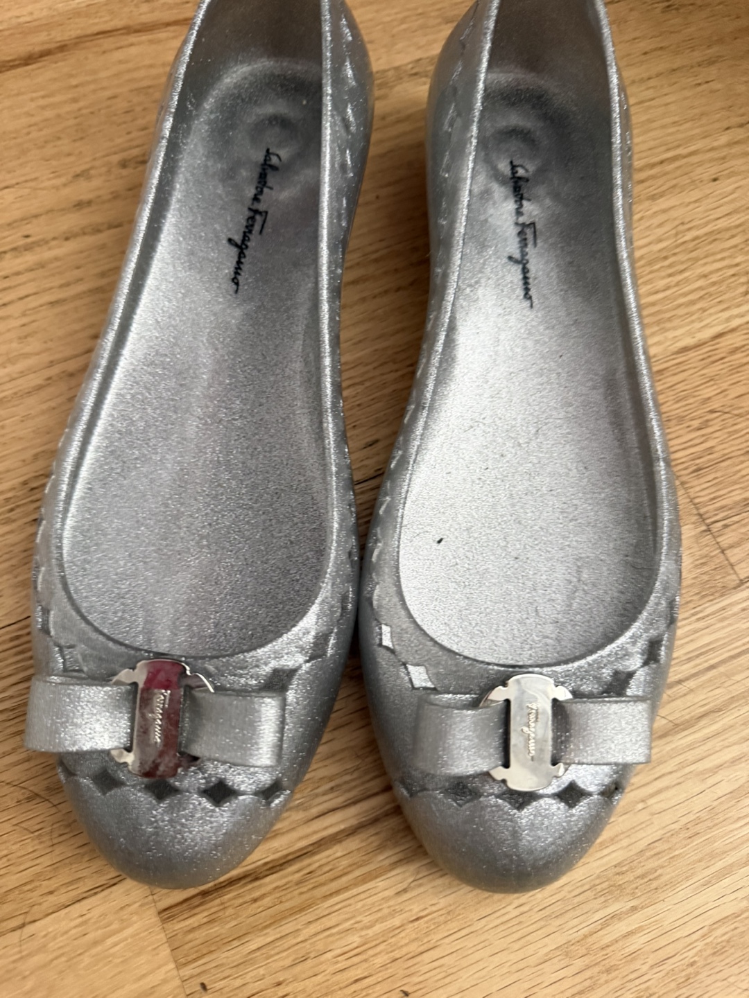 Salvatore Ferragamo Silver Jelly Ballet Flats