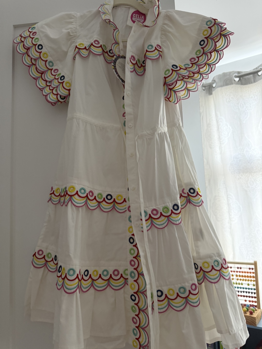 Celia B White Embroidered Dress L