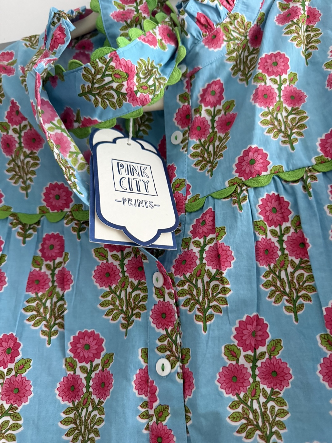 Pink City Prints Blue Floral Dress with Ruffle Collar - photo 2