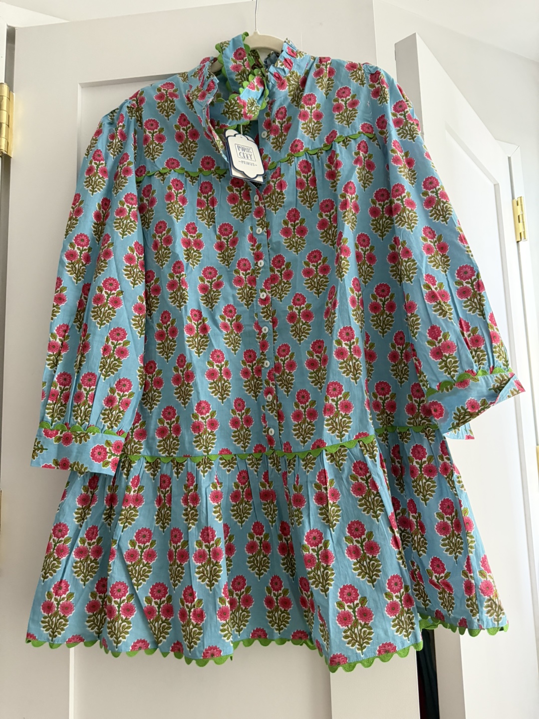 Pink City Prints Blue Floral Dress with Ruffle Collar - photo 3