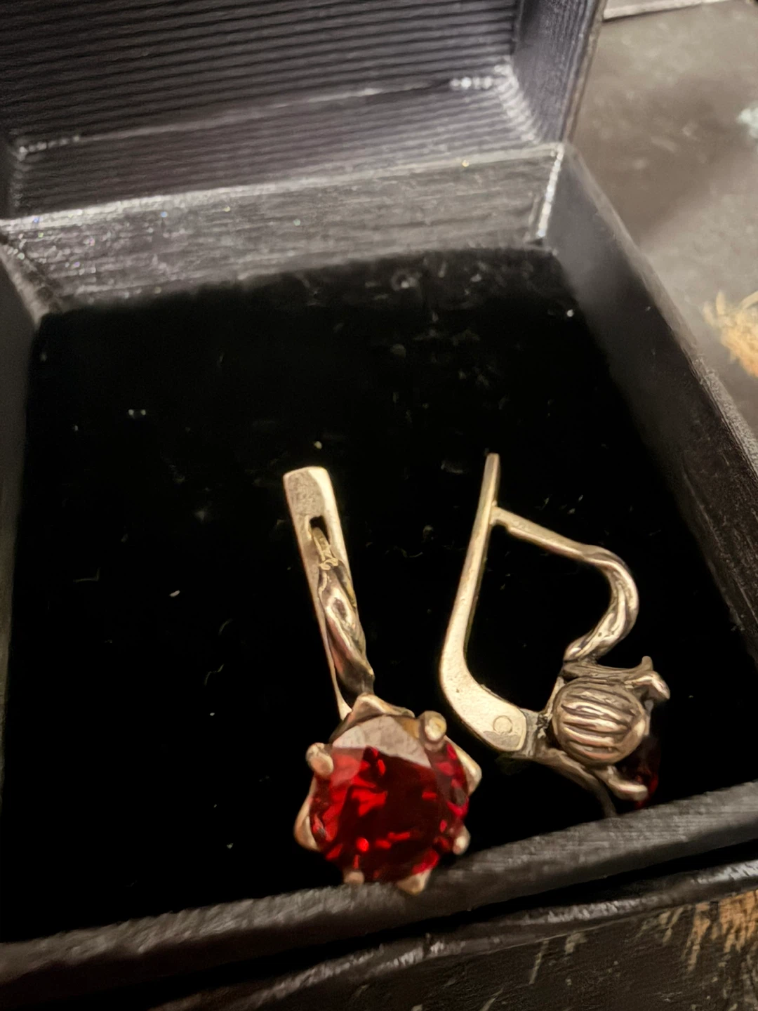 Sterling Silver 925 Earrings with Red stone