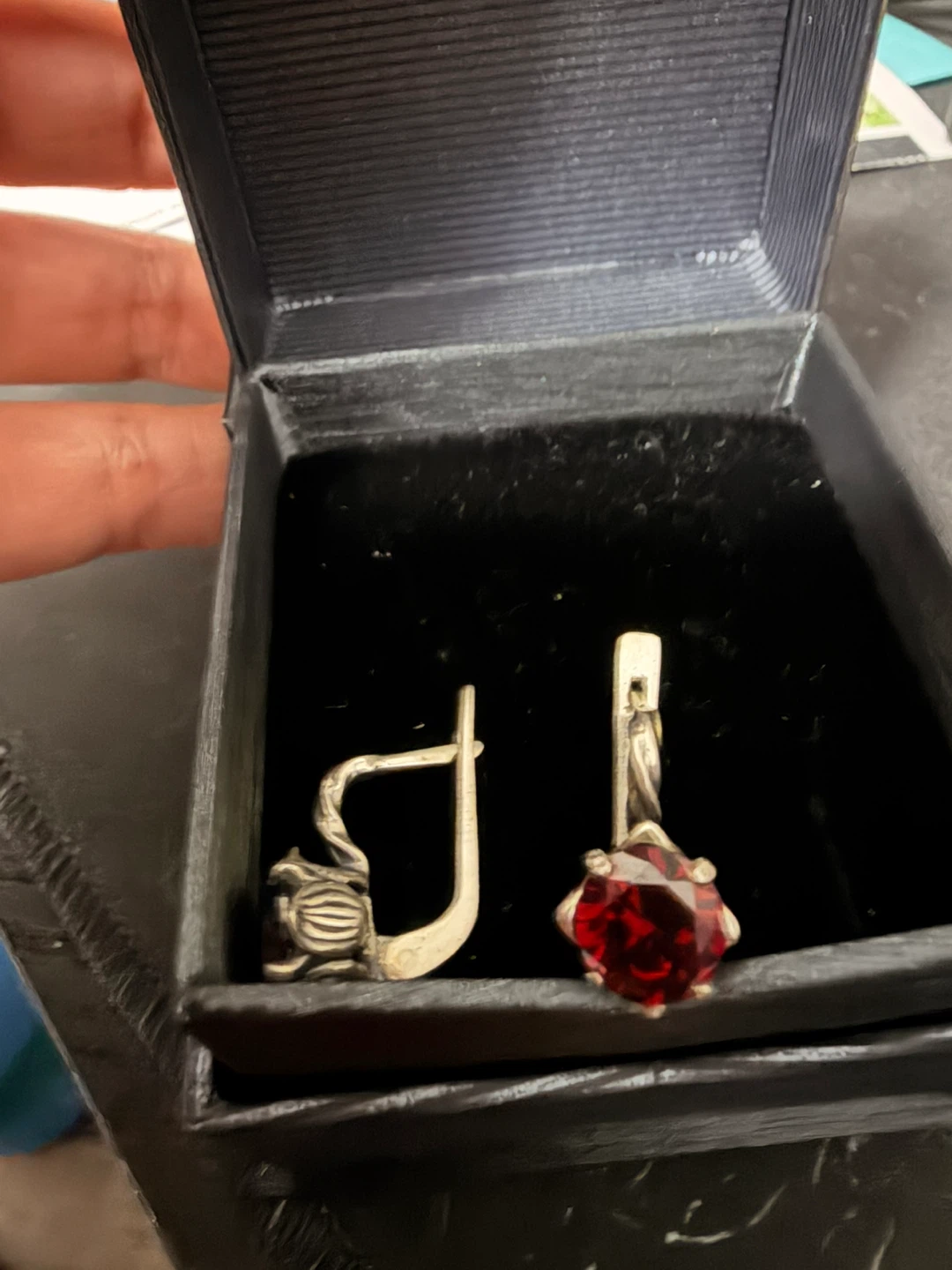 Sterling Silver 925 Earrings with Red stone - photo 2