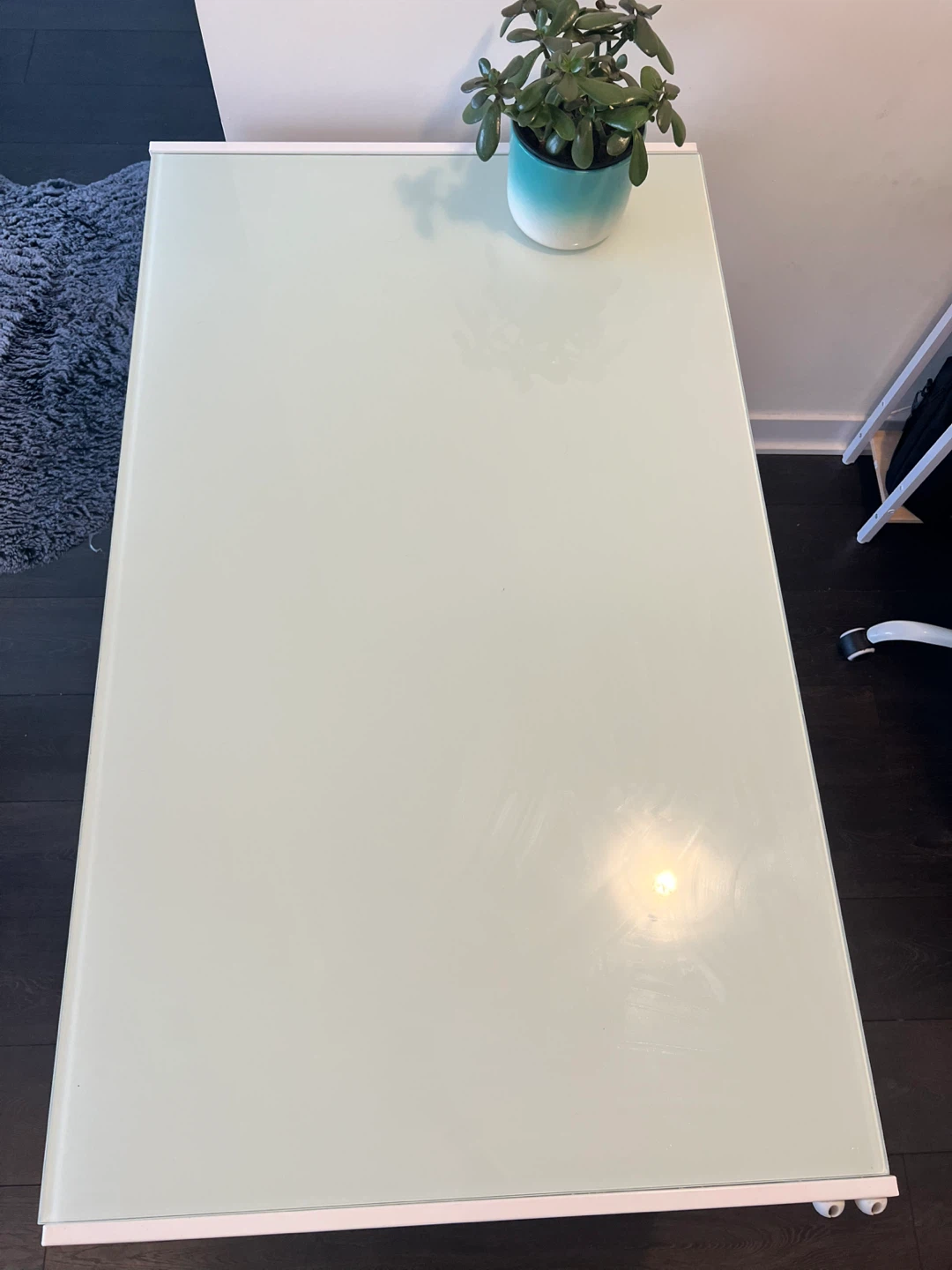 White Metal Frame Desk with Frosted Glass Top - photo 4