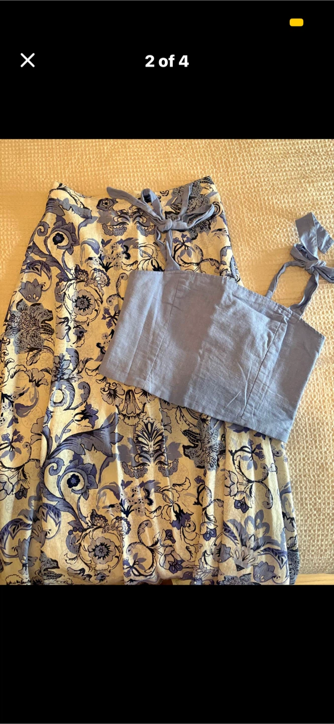 Rachel Zoe Blue Smocked Crop Top & Floral Skirt Set
