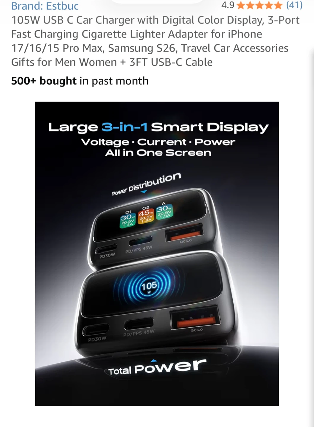 Estbuc 105W USB C Car Charger - photo 2