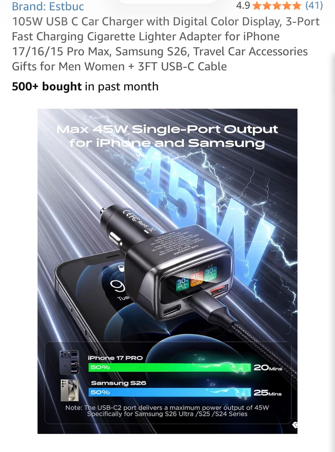 Estbuc 105W USB C Car Charger - photo 3