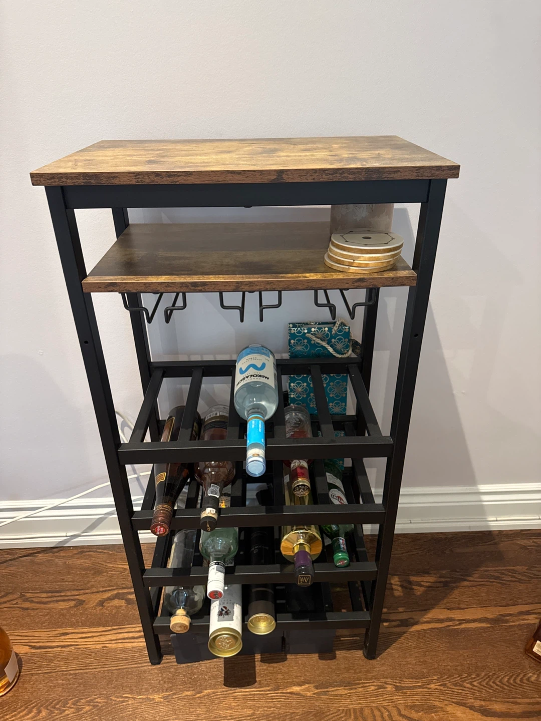 Industrial Style Wine Rack with Glass Holders