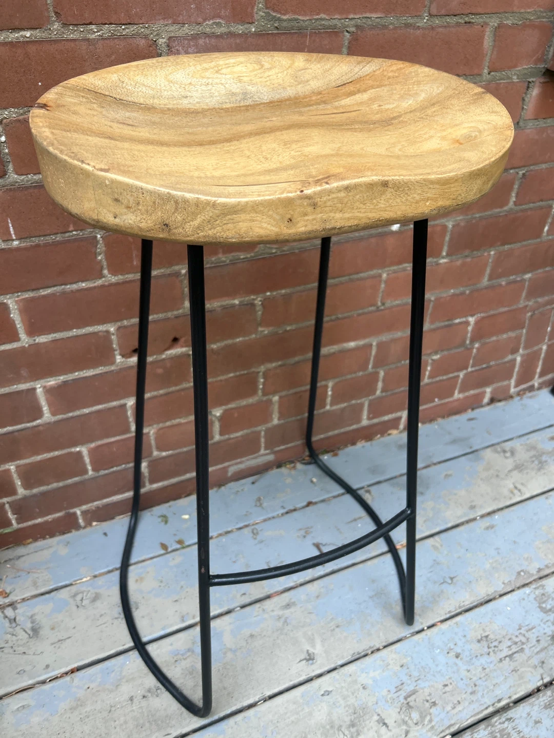 Wooden Bar Stool with Black Metal Legs - photo 2