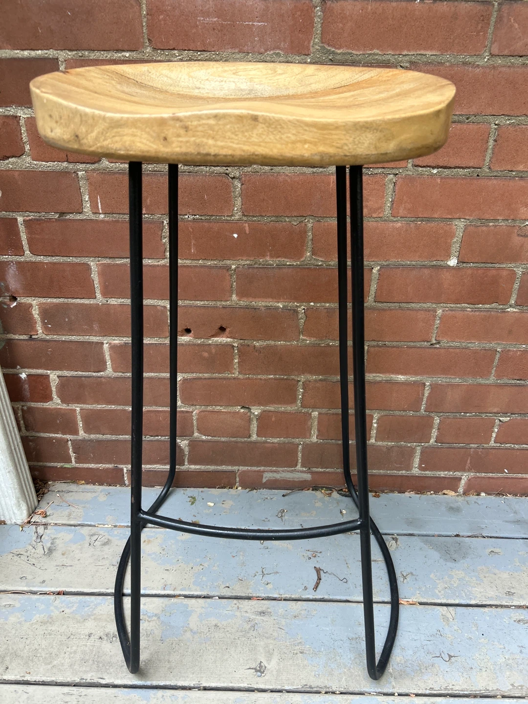Wooden Bar Stool with Black Metal Legs