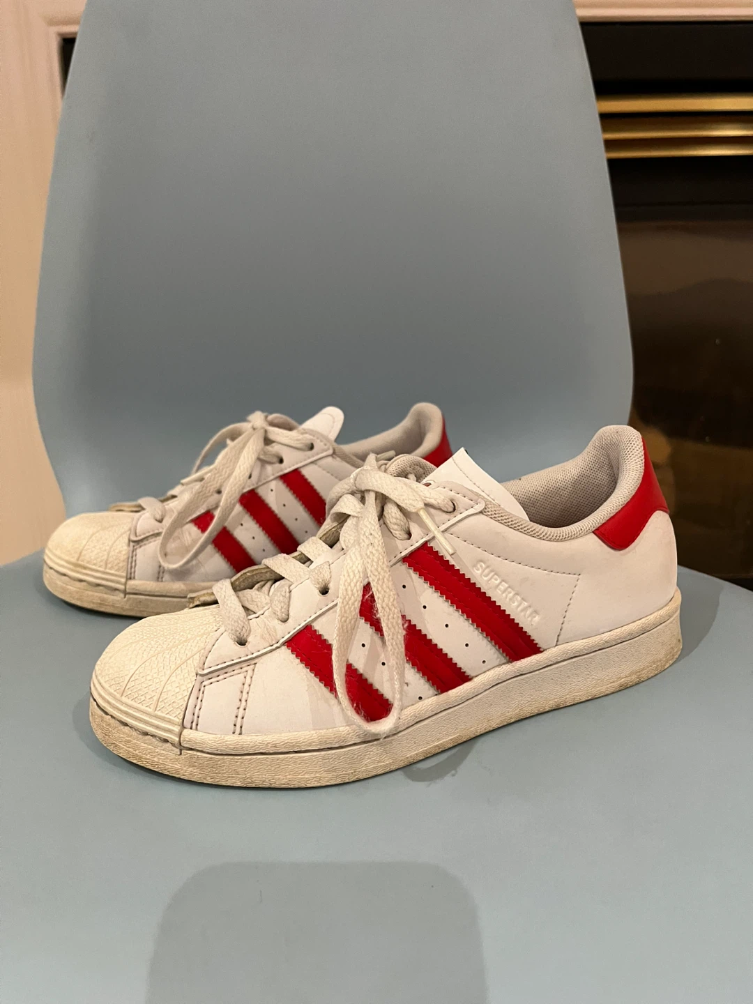 Adidas Superstars White/ Red Heart Detail - Size 5