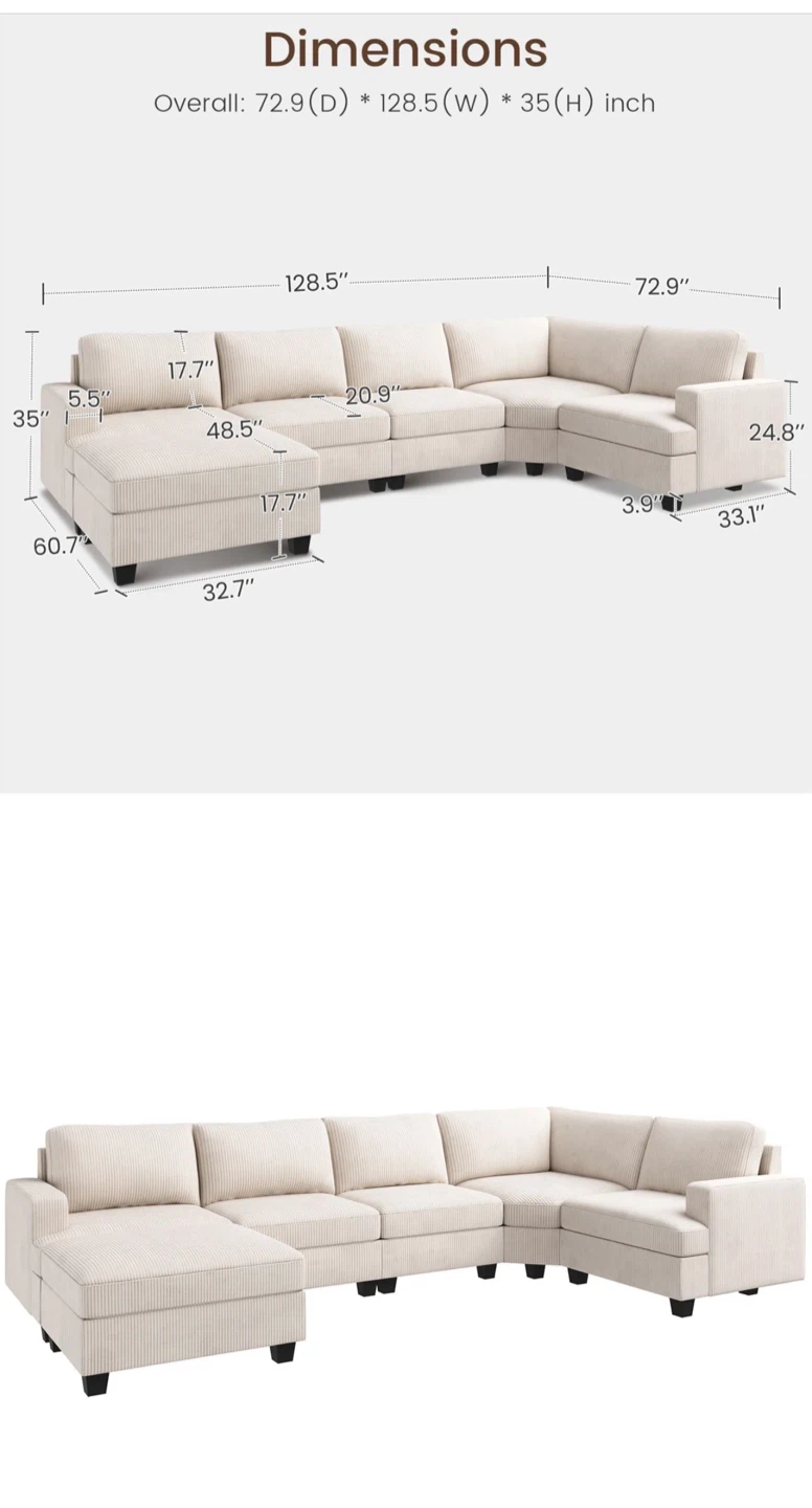Cream Sectional Sofa with Ottoman - photo 2
