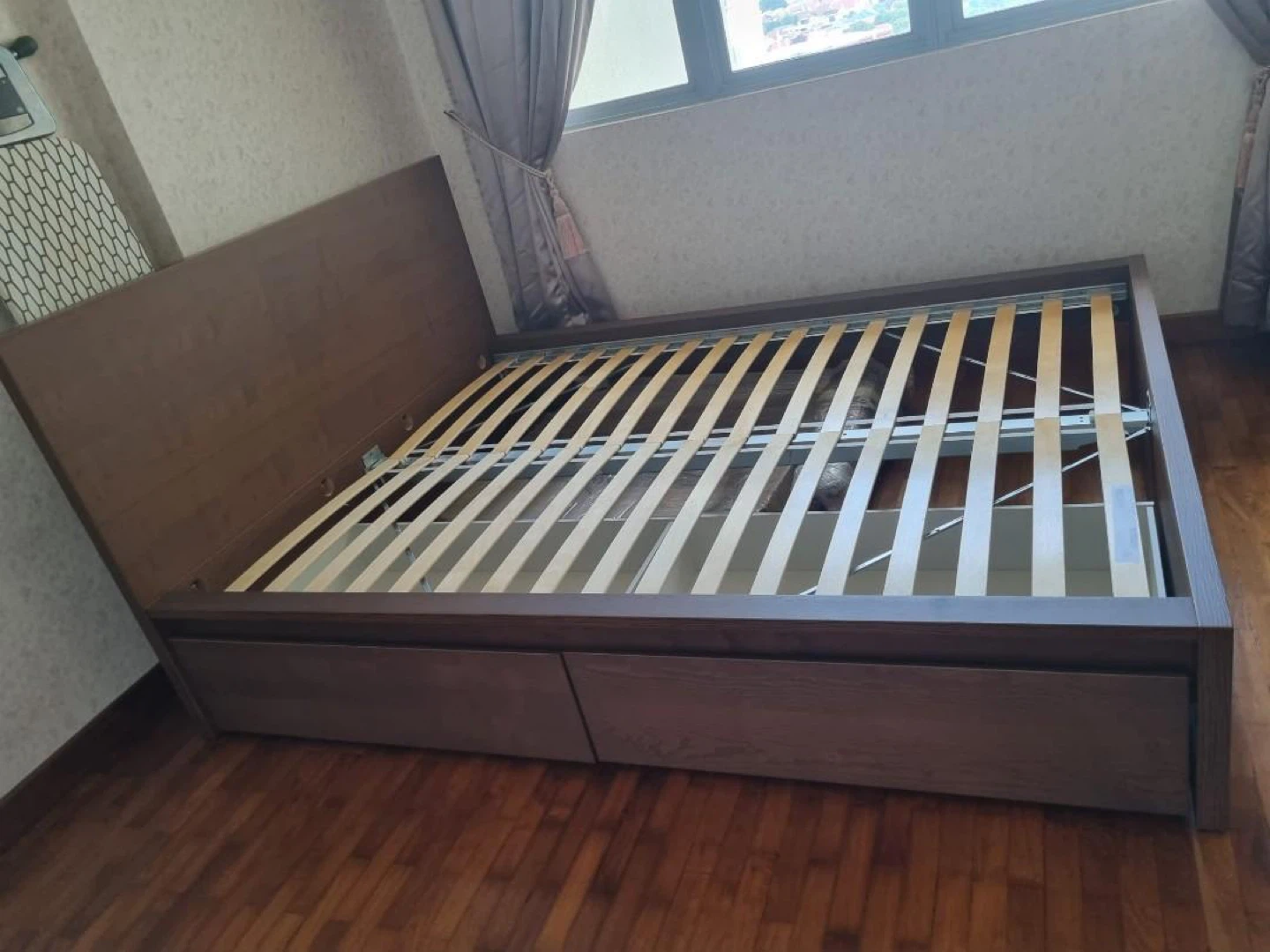 Queen Size Brown Ash IKEA Malm Bed Frame / 2 Drawers