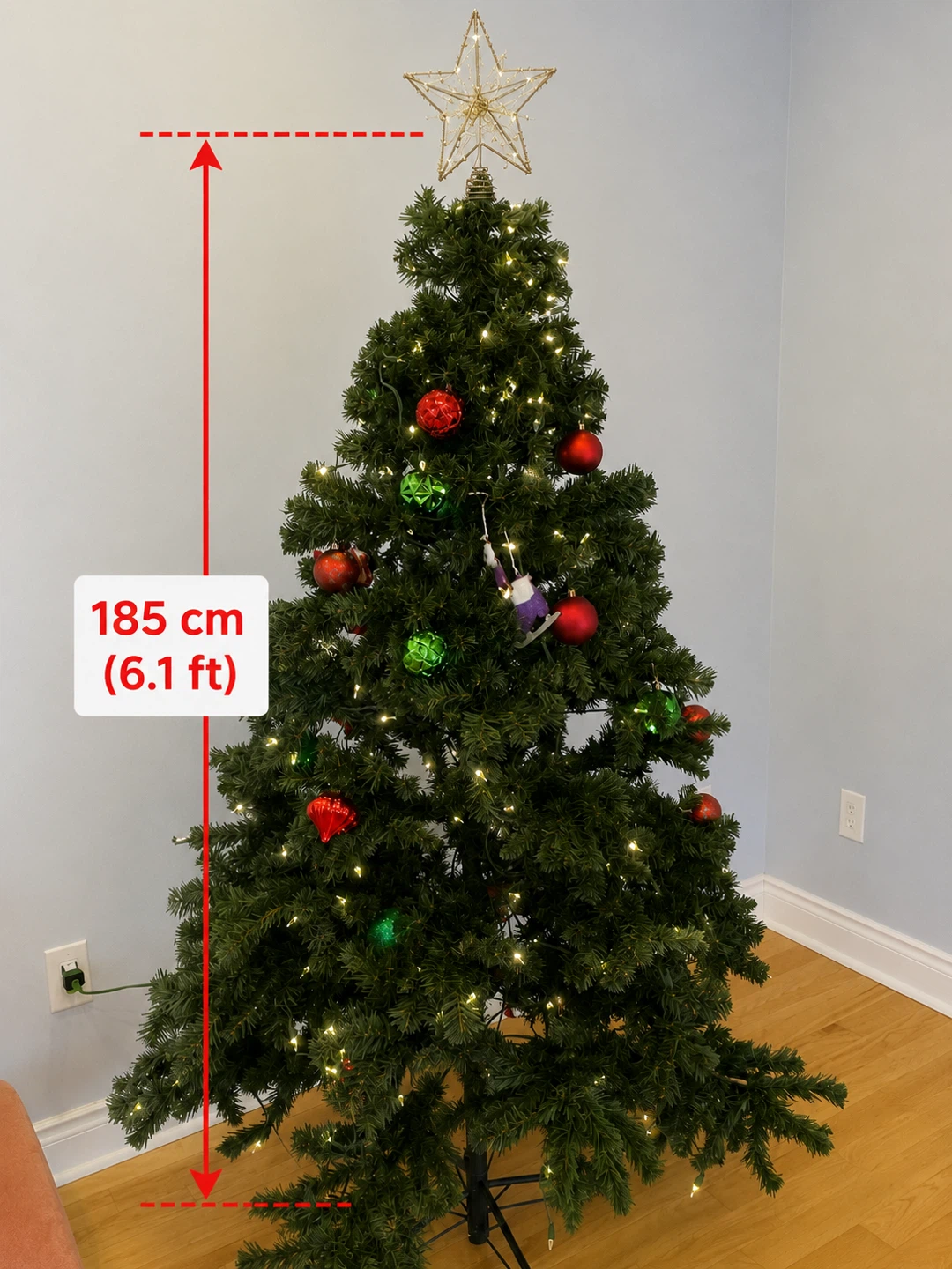 185 cm Artificial Christmas Tree with Lights & Ornaments