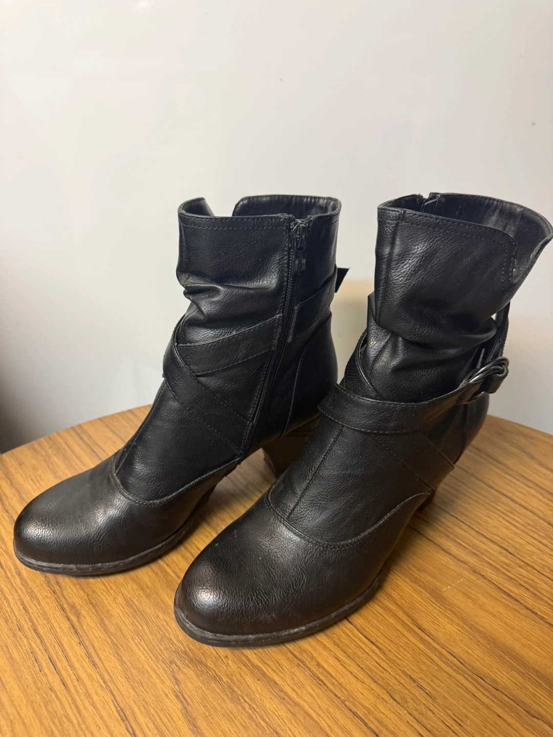 AngeloLita Black Faux Leather Ankle Boots with Buckle Detail