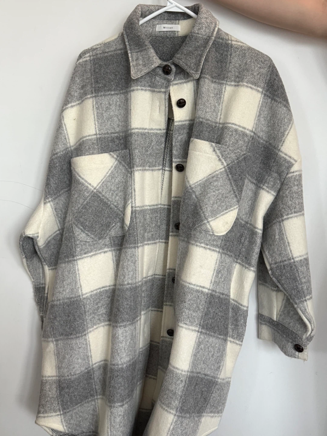 Millien Plaid Flannel Shirt Jacket - Grey/Cream