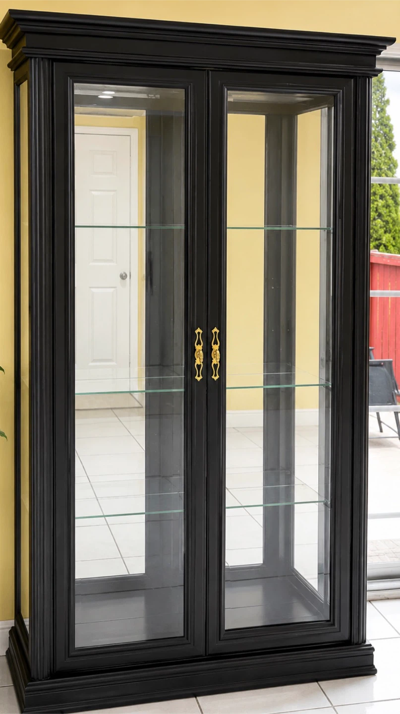 Black Display Cabinet with Glass Doors
