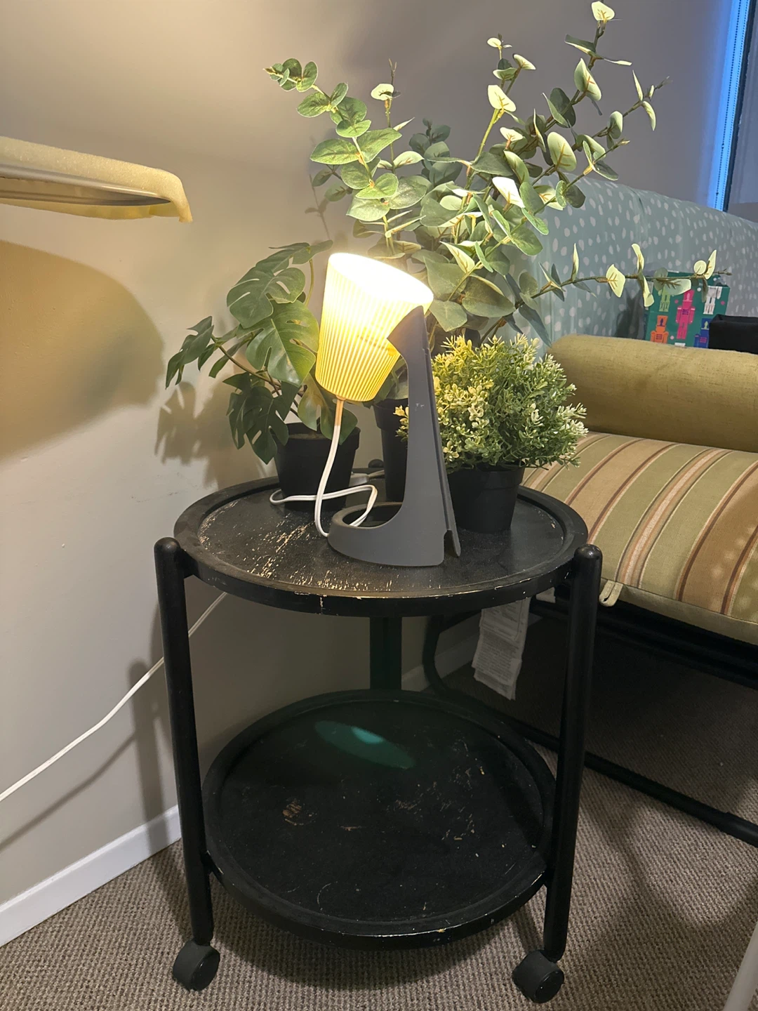 Round Side Table with Lamp + FREE Faux Plant