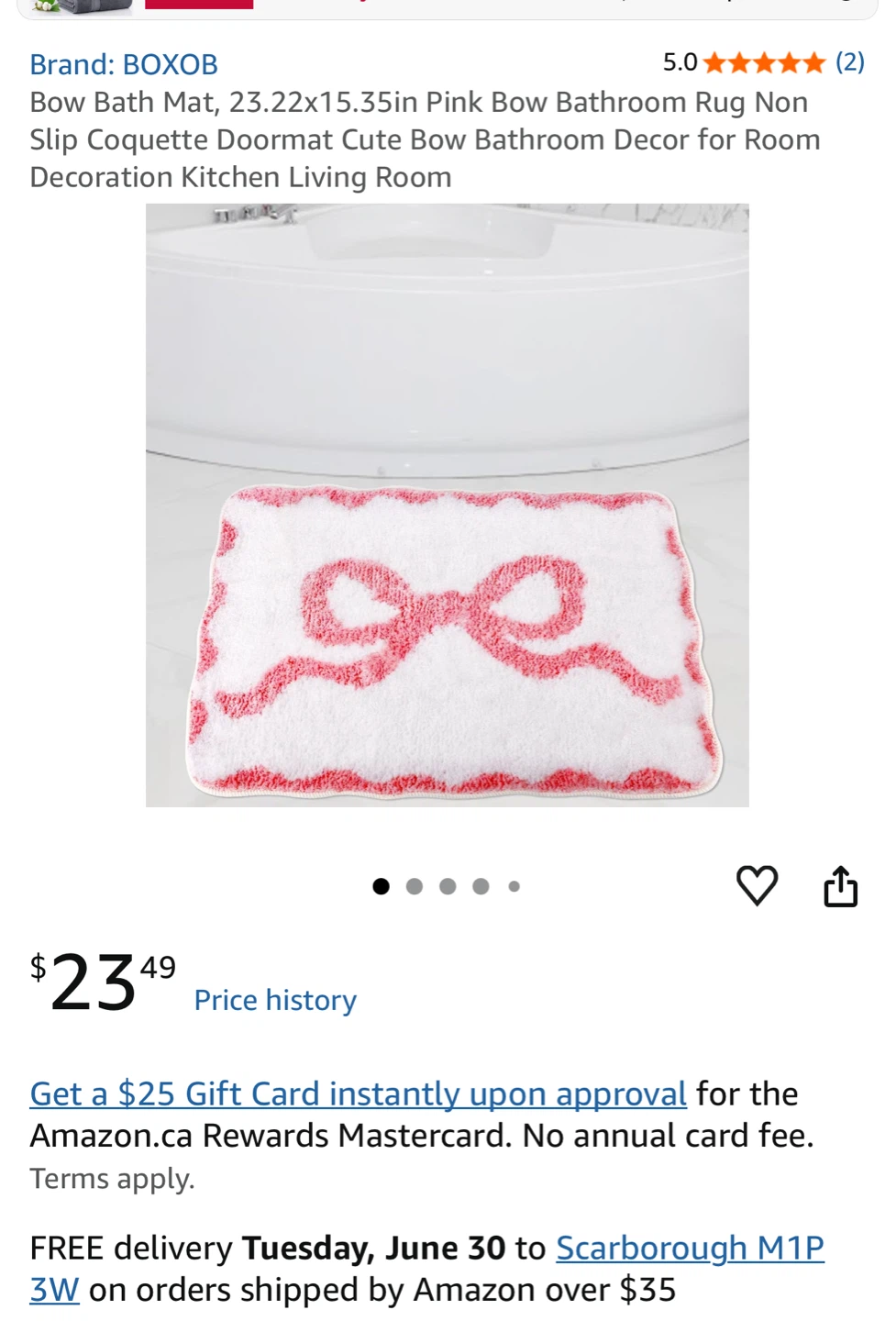 Pink Bow Bath Mat Set