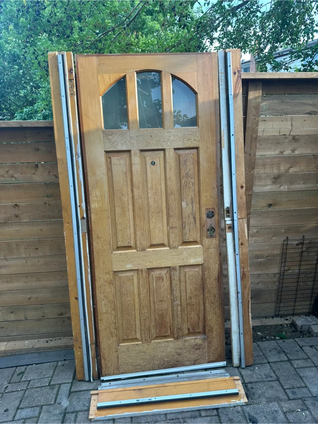 Vintage Real Natural Wood Entrance door with arched glass window