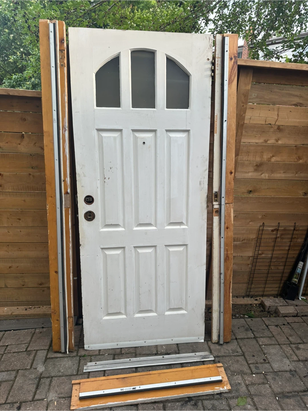 Vintage Real Natural Wood Entrance door with arched glass window - photo 2