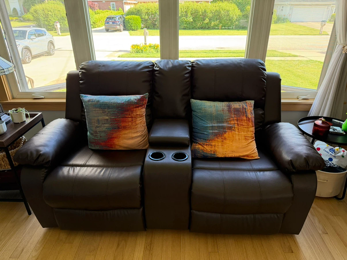 Brown Faux Leather Couch,  Loveseat & Recliner with Cup Holders - photo 4