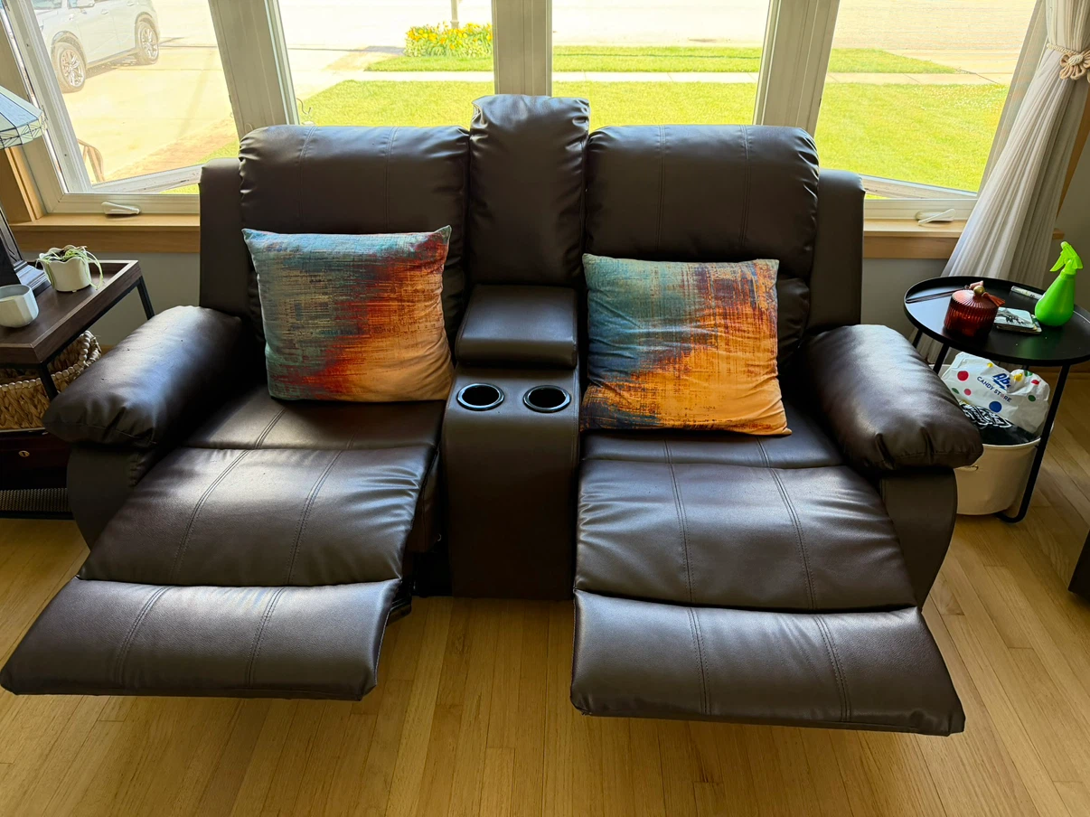 Brown Faux Leather Couch,  Loveseat & Recliner with Cup Holders - photo 5