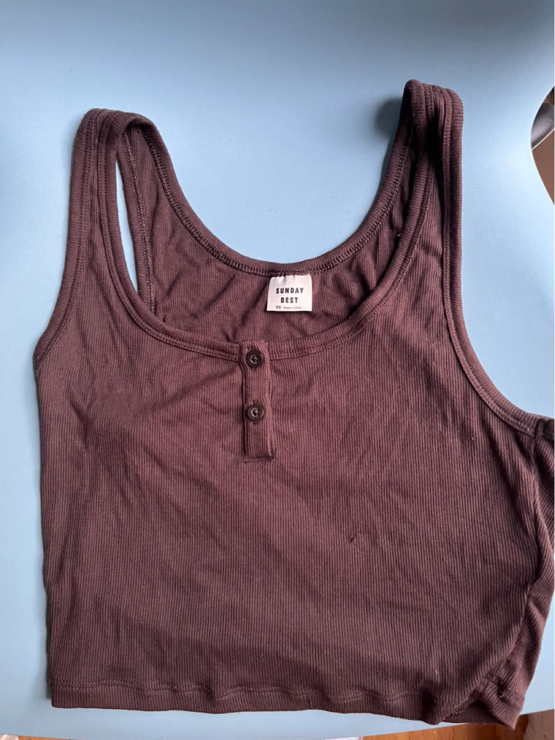Sunday Best Brown Ribbed Henley Tank Top - XS
