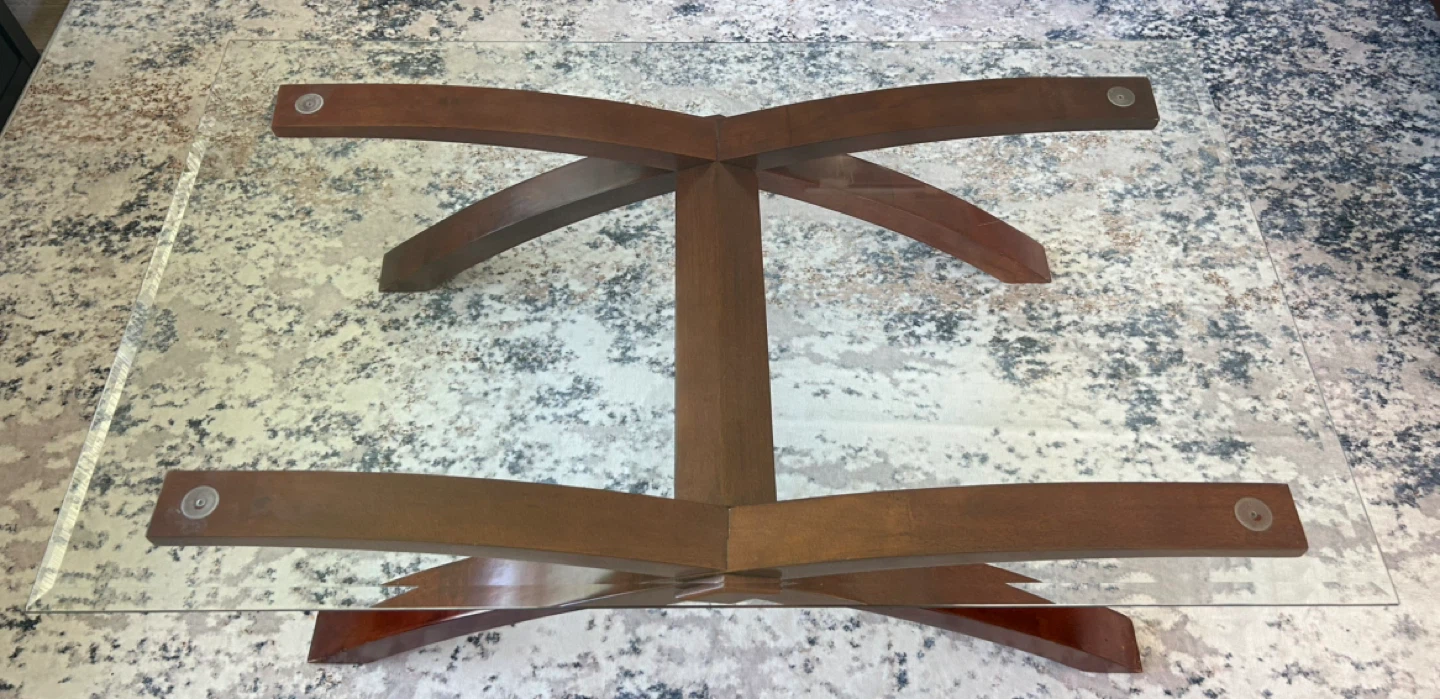 Modern Glass Top Coffee Table with Wooden Base - photo 3
