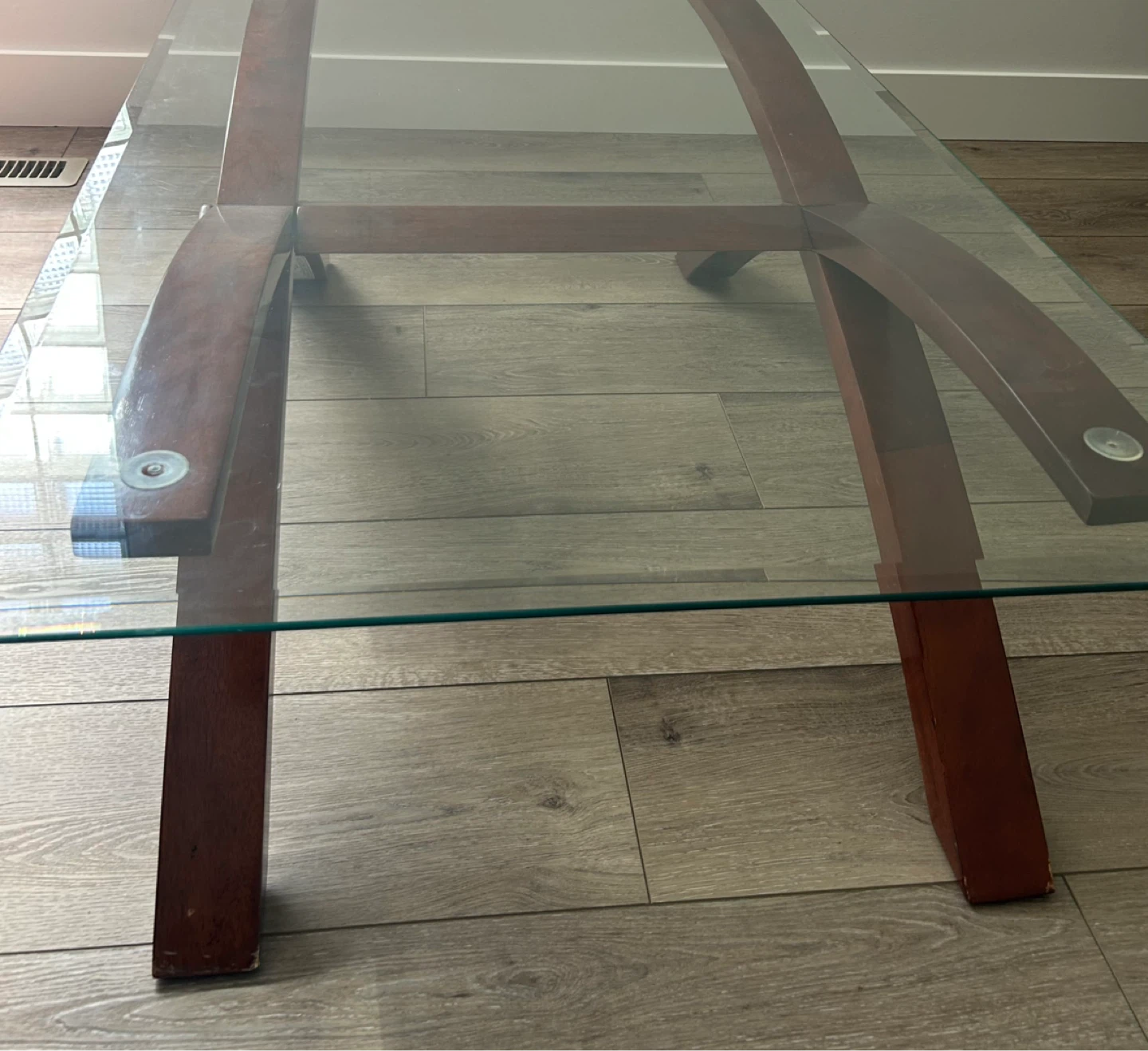 Modern Glass Top Coffee Table with Wooden Base - photo 2