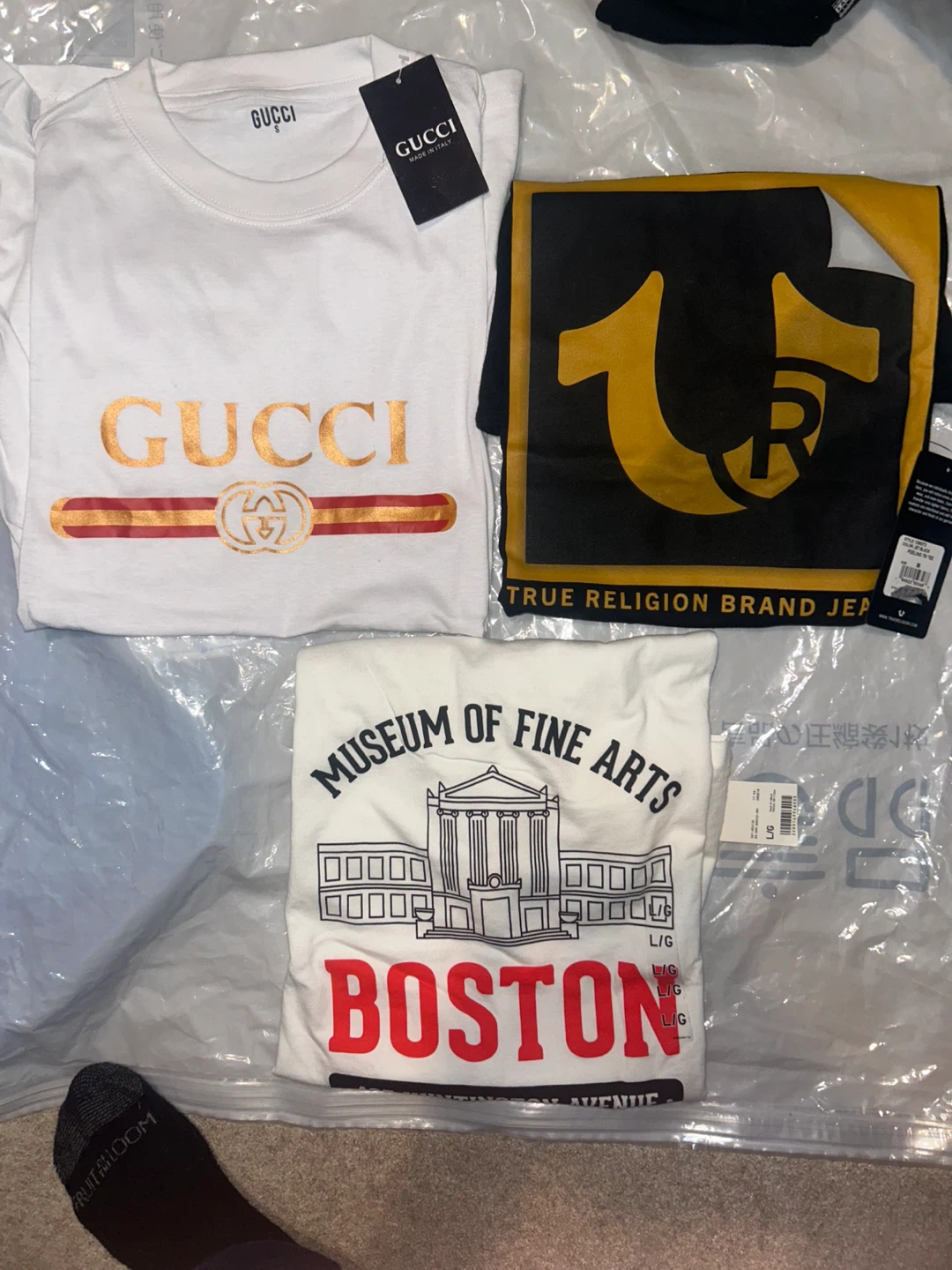 Gucci, True Religion, and Boston MFA T-Shirts