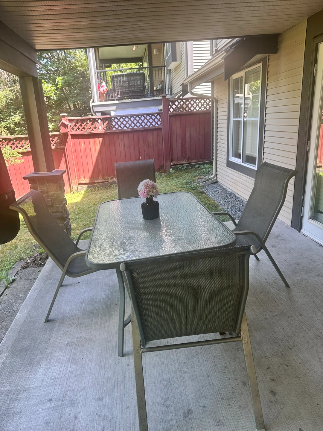 Glass Top Patio Dining Set with 4 Chairs