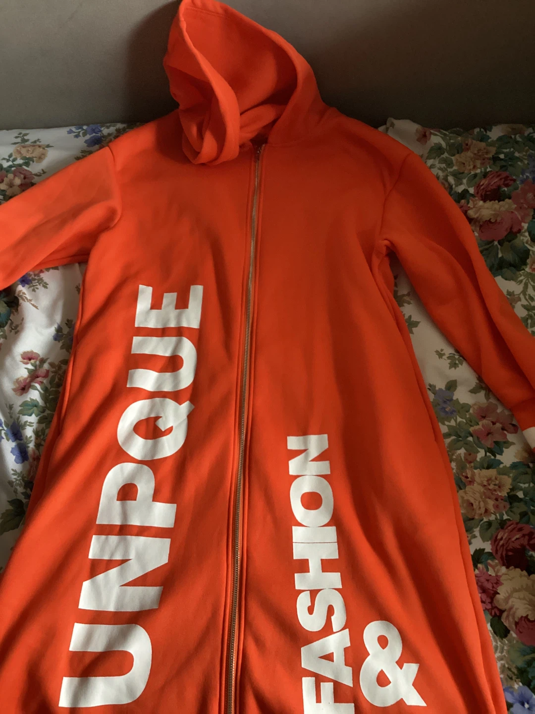 Orange Zip-Up Hoodie Dress
