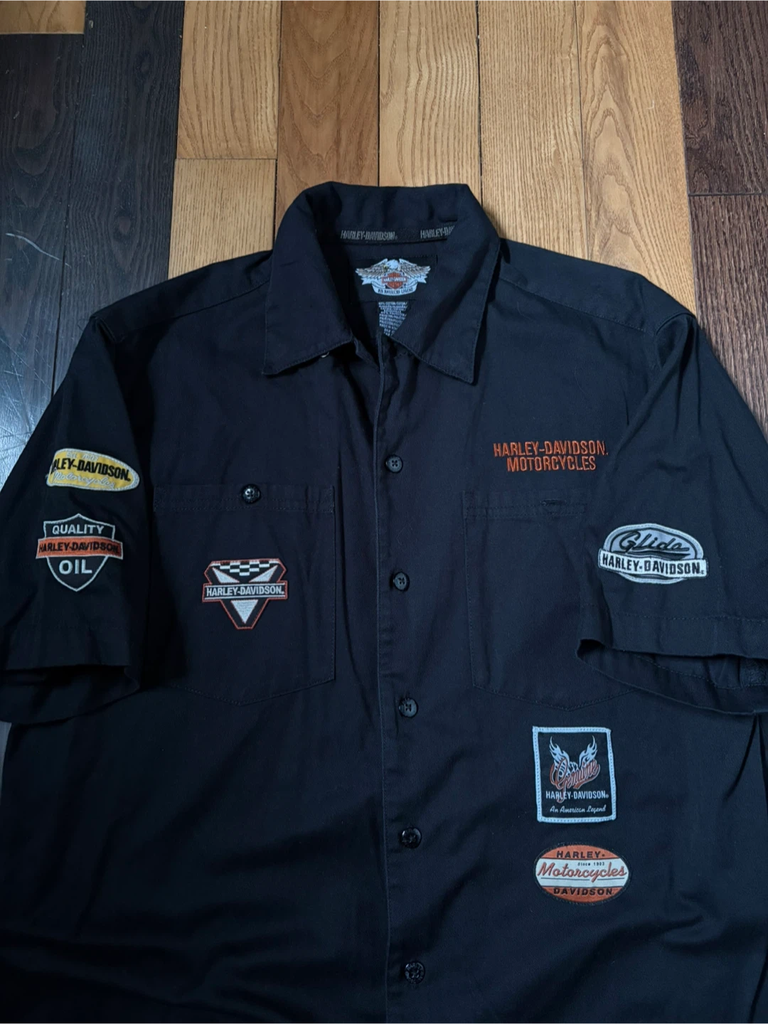 Harley Davidson patch work shirt button up biker M workwear - photo 3